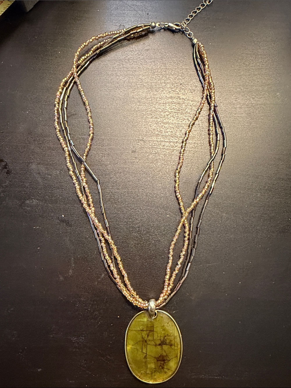Handcrafted Olive Green Pendant Multi-Strand Necklace